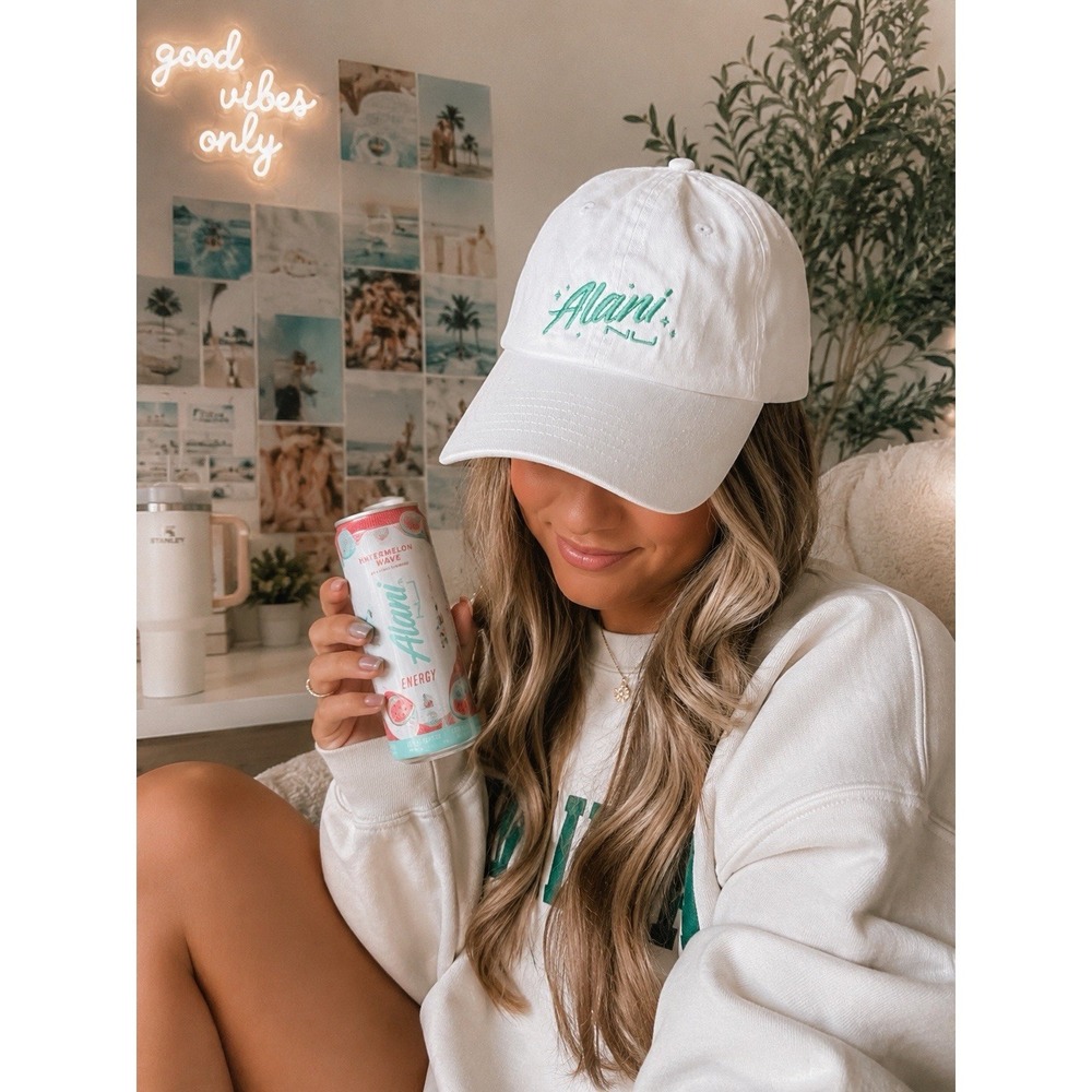 Alani Nu A team White Adjustable 100% Cotton Logo Baseball Cap Hat Women Promo